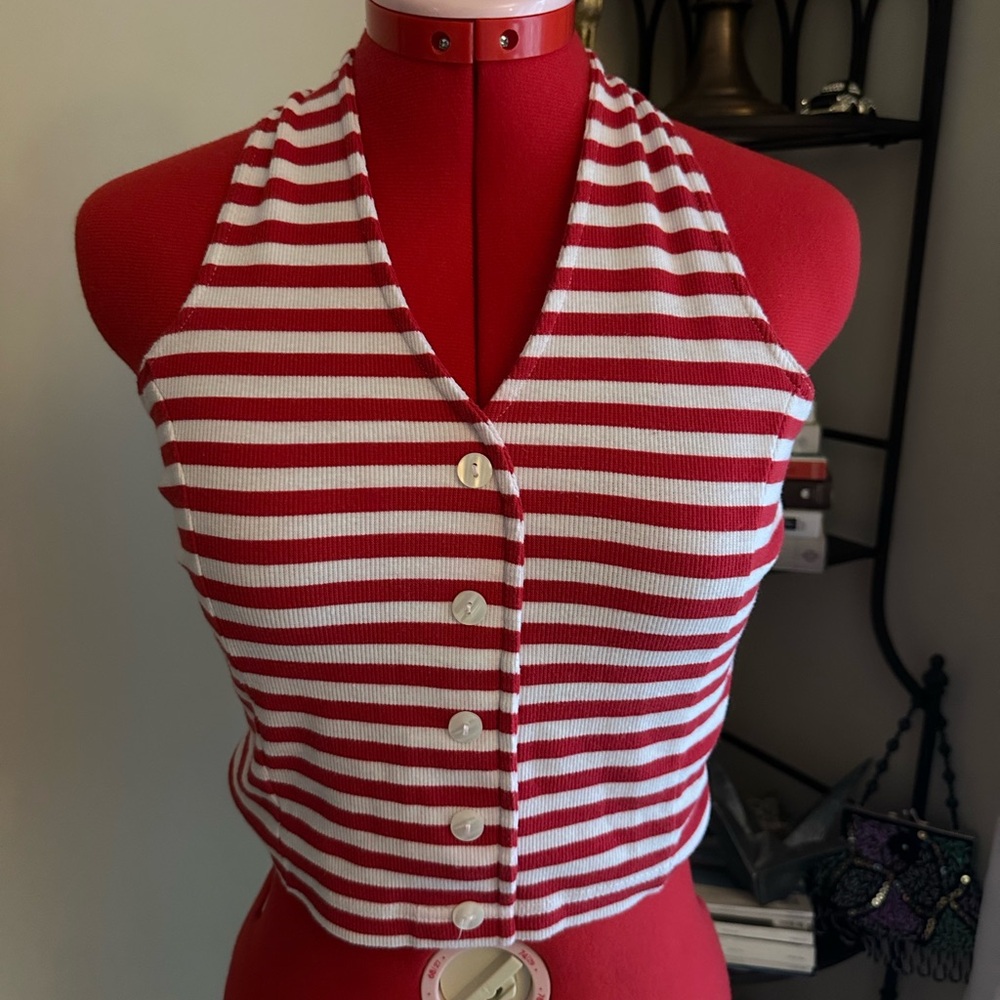 The Limited Red and White Striped Halter Tank Top